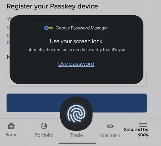 The add passkey verification on the android phone. 